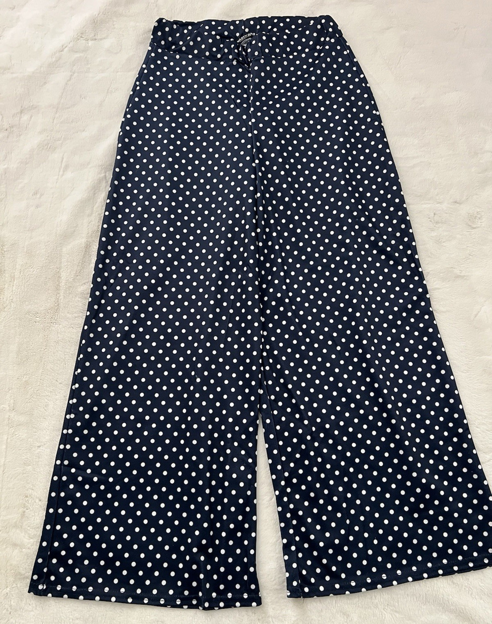Nasty Gal Polka Dot Wide Leg Pants Womens US 4 Blue High Rise Casual
